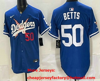 Men's Los Angeles Dodgers x One Piece #50 Mookie Betts Blue Limited Stitched Jersey