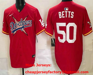 Men's Los Angeles Dodgers x One Piece #50 Mookie Betts Red Limited Stitched Jersey