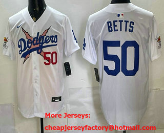 Men's Los Angeles Dodgers x One Piece #50 Mookie Betts White Limited Stitched Jersey