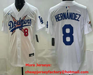 Men's Los Angeles Dodgers x One Piece #8 Enrique Hernandez Blue Limited Stitched Jersey