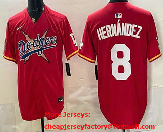 Men's Los Angeles Dodgers x One Piece #8 Enrique Hernandez Red Limited Stitched Jersey