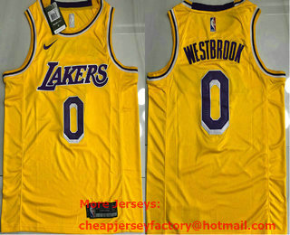 Men's Los Angeles Lakers #0 Russell Westbrook Yellow 2021 Nike AU Stitched NBA Jersey