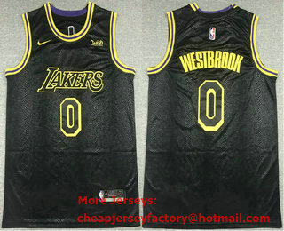 Men's Los Angeles Lakers #0 Russell Westbrook Black 2021 Nike Swingman Stitched NBA Jersey With Sponsor Logo