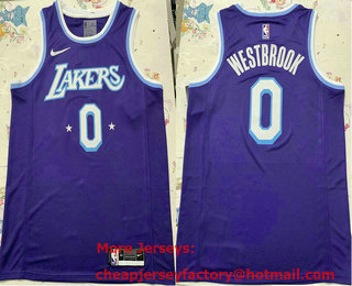 Men's Los Angeles Lakers #0 Russell Westbrook NEW Purple 2021 Nike City Edition Swingman Stitched Jersey
