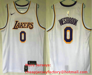 Men's Los Angeles Lakers #0 Russell Westbrook White 2021 Nike Swingman Stitched NBA Jersey