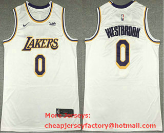 Men's Los Angeles Lakers #0 Russell Westbrook White 2021 Nike Swingman Stitched NBA Jersey With Sponsor Logo