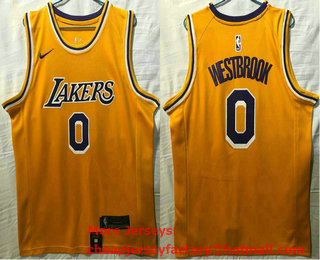 Men's Los Angeles Lakers #0 Russell Westbrook Yellow 2021 Nike Swingman Stitched NBA Jersey