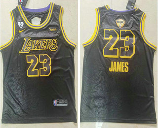 Men's Los Angeles Lakers #23 LeBron James Black 2020 NBA Finals Patch Nike City Edition Wish and Heart Stitched Jersey 1