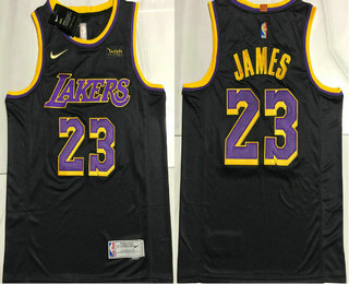 Men's Los Angeles Lakers #23 LeBron James Black Nike AU 2021 Earned Edition Stitched Jersey With NEW Sponsor Logo