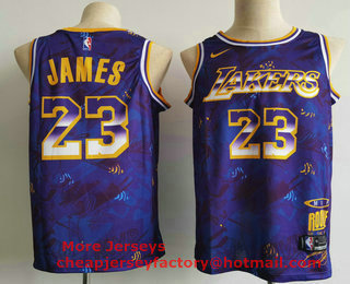 Men's Los Angeles Lakers #23 LeBron James Purple MVP Rookie of the Year Stitched Jersey