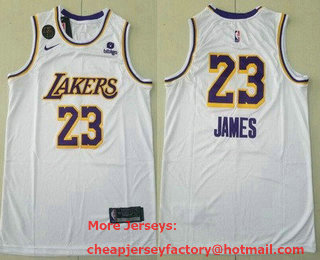 Men's Los Angeles Lakers #23 LeBron James White 2021 Nike Swingman Stitched Jersey With NEW Sponsor