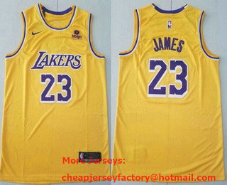 Men's Los Angeles Lakers #23 LeBron James Yellow 2021 Nike Swingman Stitched Jersey With NEW Sponsor