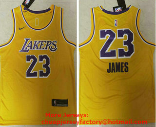 Men's Los Angeles Lakers #23 LeBron James Yellow NEW 2021 Nike Swingman Stitched NBA Jersey