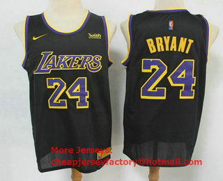 Men's Los Angeles Lakers #24 Kobe Bryant Black Nike Swingman 2021 Earned Edition Stitched Jersey With NEW Sponsor Logo
