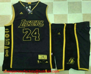 Men's Los Angeles Lakers #24 Kobe Bryant Black Retired Commemorative Soul Swingman Jersey With Shorts