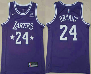 Men's Los Angeles Lakers #24 Kobe Bryant Purple Diamond 2022 City Edition Swingman Stitched Jersey With Sponsor