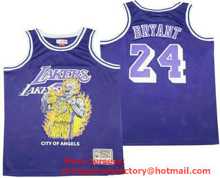 Men's Los Angeles Lakers #24 Kobe Bryant Purple Hardwood Classics Skull Edition Jersey