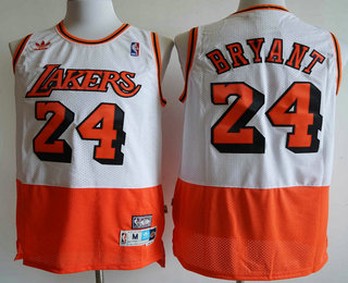Men's Los Angeles Lakers #24 Kobe Bryant White Orange Split Hardwood Classics Jersey