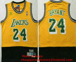 Men's Los Angeles Lakers #24 Kobe Bryant Yellow Black Split Hardwood Classics Jersey