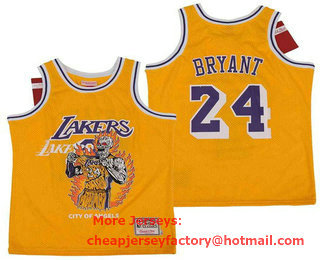 Men's Los Angeles Lakers #24 Kobe Bryant Yellow Hardwood Classics Skull Edition Jersey