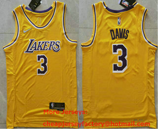 Men's Los Angeles Lakers #3 Anthony Davis 75th Anniversary Diamond Yellow 2021 Stitched Jersey