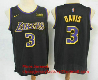 Men's Los Angeles Lakers #3 Anthony Davis Black Nike Swingman 2021 Earned Edition Stitched Jersey With NEW Sponsor Logo