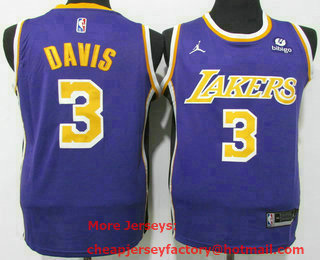 Men's Los Angeles Lakers #3 Anthony Davis Purple Jordan 75th Anniversary Diamond 2021 Stitched Jersey With Sponsor