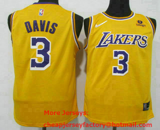 Men's Los Angeles Lakers #3 Anthony Davis Yellow 75th Anniversary Diamond 2021 Stitched Jersey With Sponsor