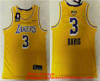 Men's Los Angeles Lakers #3 Anthony Davis Yellow With KB Patch NEW 2020 NBA Finals Patch Nike Wish Swingman Stitched NBA Jersey