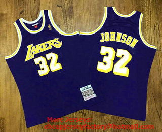 Men's Los Angeles Lakers #32 Magic Johnson Purple Gold NBA Hardwood Classics Soul AU Throwback Jersey