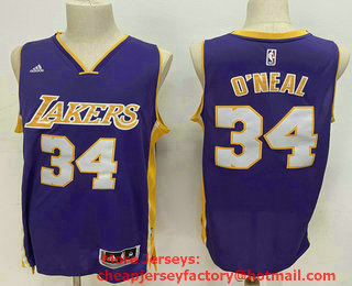 Men's Los Angeles Lakers #34 Shaquille O'neal Purple Stitched NBA Revolution 30 Swingman Jersey