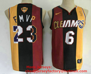 Men's Los Angeles Lakers #6 #23 LeBron James 2020 FMVP Heat Cavaliers Split Dual Number Red Gold Jersey