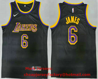 Men's Los Angeles Lakers #6 LeBron James Black Nike Swingman 2021 Earned Edition Stitched Jersey