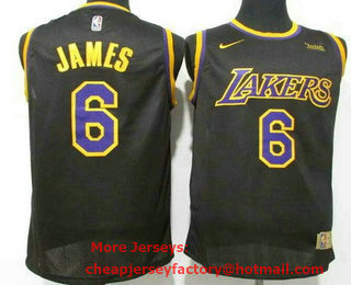 Men's Los Angeles Lakers #6 LeBron James Black Nike Swingman 2021 Earned Edition Stitched Jersey With Sponsor Logo