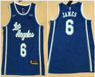 Men's Los Angeles Lakers #6 LeBron James Blue New Latin Nights 2021 Hardwood Classics Jersey With NEW Sponsor Logo