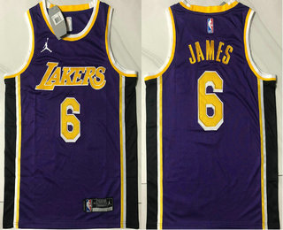 Men's Los Angeles Lakers #6 LeBron James Purple 2021 Brand Jordan AU Stitched NBA Jersey