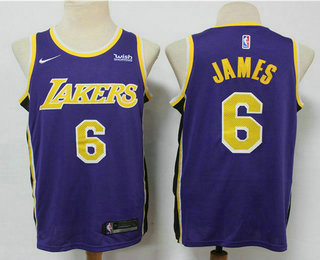 Men's Los Angeles Lakers #6 LeBron James Purple 2021 Nike Swingman Stitched NBA Jersey With NEW Sponsor Logo