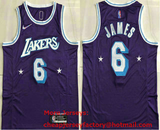 Men's Los Angeles Lakers #6 LeBron James Purple Nike Diamond 2022 City Edition AU Stitched Jersey