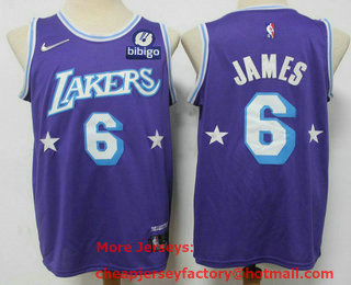Men's Los Angeles Lakers #6 LeBron James Purple Nike Diamond 2022 City Edition Swingman Stitched Jersey With Sponsor
