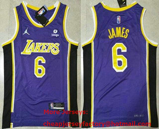 Men's Los Angeles Lakers #6 LeBron James Purple Statement Diamond 75th Icon Sponsor Swingman Jersey