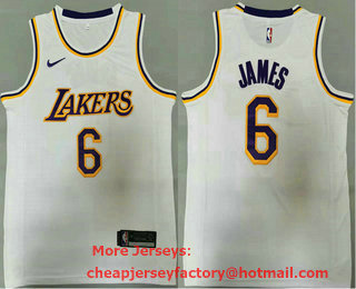 Men's Los Angeles Lakers #6 LeBron James White 2021 Nike Swingman Stitched NBA Jersey