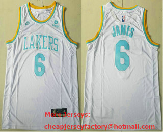 Men's Los Angeles Lakers #6 LeBron James White 2022 Nike Swingman Throwback Stitched Jersey
