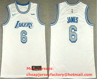 Men's Los Angeles Lakers #6 LeBron James White NEW 2021 Nike City Edition Stitched Jersey With NEW Sponsor Logo