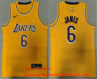 Men's Los Angeles Lakers #6 LeBron James Yellow 2021 Nike Swingman Stitched NBA Jersey