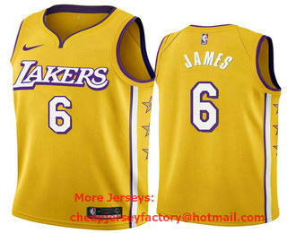 Men's Los Angeles Lakers #6 Lebron James Yellow 2019-20 City Edition Swingman NBA Jersey