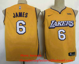 Men's Los Angeles Lakers #6 Lebron James Yellow 2021 Nike City Edition Swingman Jersey
