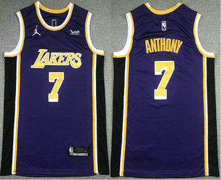Men's Los Angeles Lakers #7 Carmelo Anthony Purple 2021 Jordan Swingman Stitched NBA Jersey With Sponsor Logo