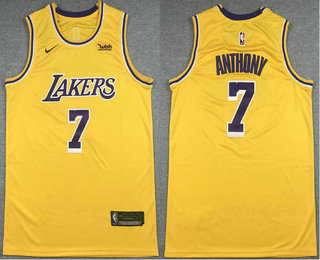 Men's Los Angeles Lakers #7 Carmelo Anthony Yellow 2021 Nike Swingman Stitched NBA Jersey With Sponsor Logo