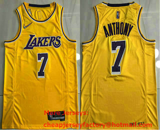 Men's Los Angeles Lakers #7 Carmelo Anthony Yellow 75th Anniversary Diamond 2021 Stitched AU Jersey