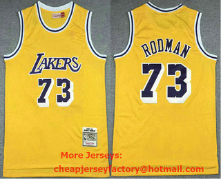 Men's Los Angeles Lakers #73 Dennis Rodman Yellow Gold NBA 1998-99 Hardwood Classics Soul Swingman Stitched Throwback Jersey